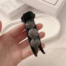 1pc Full Rhinestone Bun Maker Hair Claw, Acrylic Hair Claw Hair Clamp For Women's Updo, Girls' Fashion Hair Accessory - Black - View 2