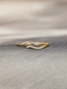 BALMORA 1入簡單時尚的s925純銀波浪形鑽戒,作為情人節禮物送給女性 - 金色 - 查看 5