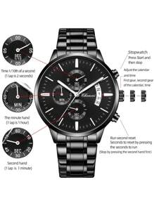 Multifunctioneel Sporten Kwarts horloge Heren Horloges Waterbestendig Kalender Staal Band Alle Horloges Klassiek Zwart