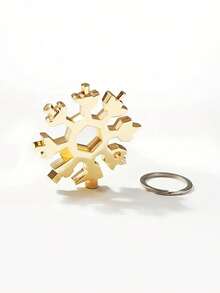 18合1雪花多功能工具：男人的完美聖誕禮物-不鏽鋼,鑰匙扣附送！雪花扳手,迷你螺絲刀,六角八角套筒,方便的萬能工具,鑰匙扣,袋掛件,多功能鑰匙扣 - 金色 - 查看 2