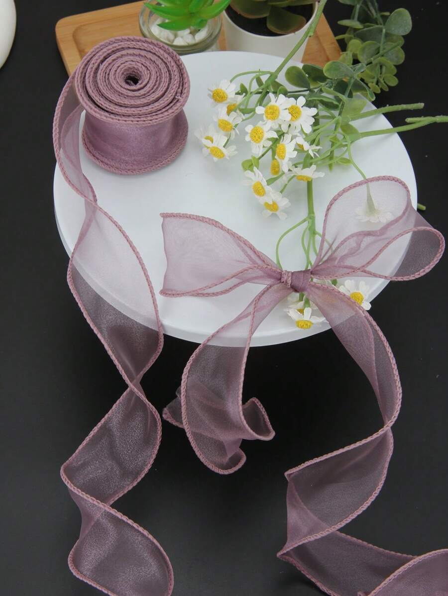 Cinta de malla con borde enrollado de 4cm para envolver ramos de flores, decoración de pasteles, lazos de cinta de satén para festivales, decoración de fiestas, Día de San Valentín