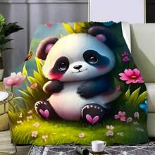 1條熊貓圖案法蘭絨毛毯,抽象款式,適用於各季節的沙發、冷氣和床上毯子,柔軟保暖 - 彩色 - 查看 3