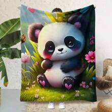 1條熊貓圖案法蘭絨毛毯,抽象款式,適用於各季節的沙發、冷氣和床上毯子,柔軟保暖 - 彩色 - 查看 1