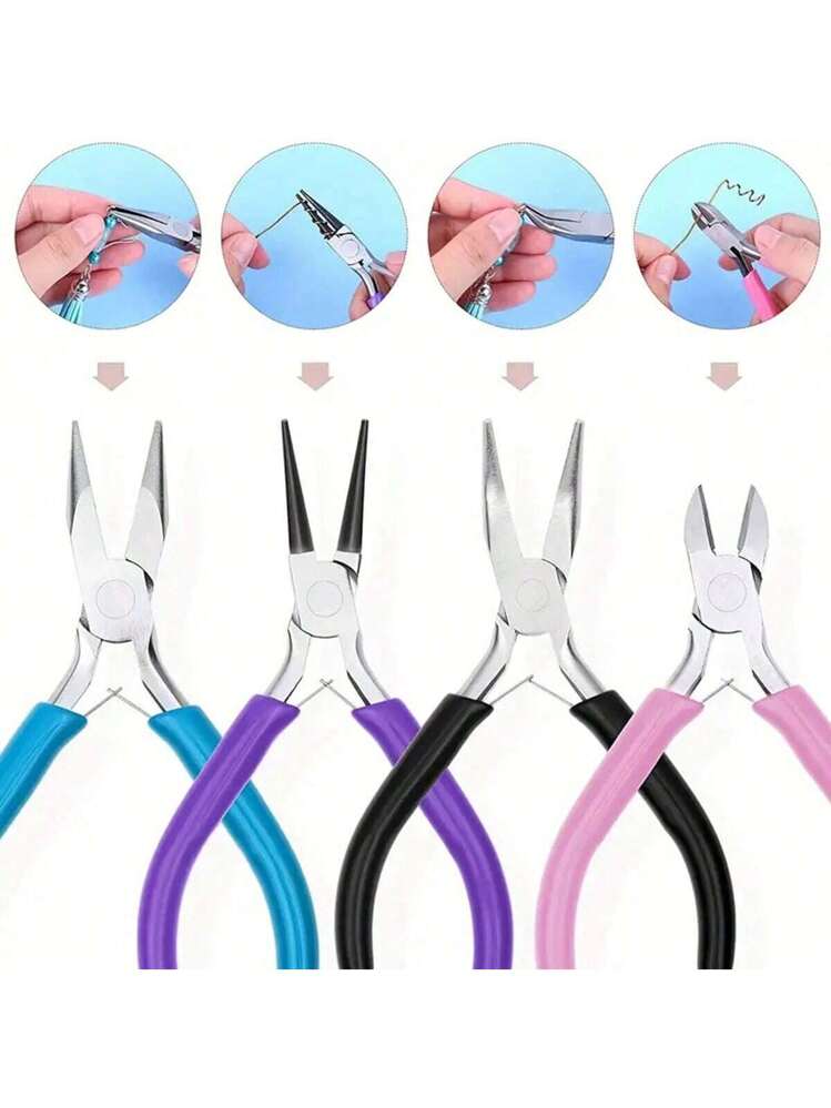 Lot De 5 Pinces à Bijoux Professionnelles - Set Complet Avec Pince Coupe-Fil, Bec Rond, Bec Effilé, Bec Courbé Et Bec Plat Pour Création De Bijoux