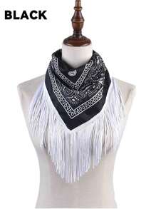 復古牛仔女郎鑽石印花頸巾圍巾流蘇女士頸套朋克披肩披肩街舞派對圍巾 - 黑色 - 查看 8