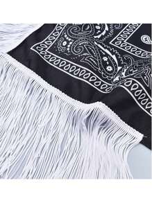 復古牛仔女郎鑽石印花頸巾圍巾流蘇女士頸套朋克披肩披肩街舞派對圍巾 - 黑色 - 查看 5