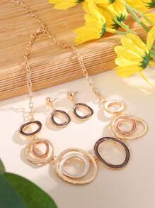 1條頸鍊和1對耳環,時尚創意鋅合金幾何圓形設計珠寶套裝,適用於女性、女孩、伴娘禮物 - 時尚 - 查看 5