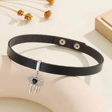 1個底座為pu皮革,以合金和鑽石裝飾的朋克風魔鬼眼圖案鎖骨項鍊,適用於女士日常穿著 - 黑色 - 查看 13