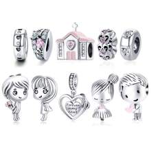 bamoer 1 PC 925 Sterling Silver Marriage Theme Pendant Charms Heartbeat Boy & Girl Beads For Women Bracelet Necklace DIY Accessories Valentines