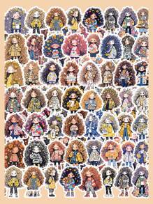 63pcs Waterproof Stickers With Long Hair Girls Design, Perfect For Decorating Diary, Notebook, Textbook, Mobile Phone Case, Luggage, Water Bottle, Etc.,School Supplies,Back To School