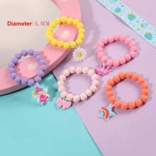 12pcs/Set Little Princess Crown, Butterfly, Unicorn, Heart, Flower & Castle Elastic Beaded Bracelets For Kids - Multicolor - View 6