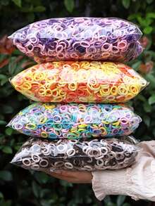 100入組隨機顏色尼龍公主風格彩色髮圈 - 彩色 - 查看 1