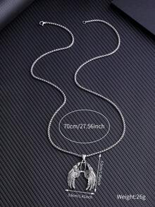 1pc Hip Hop Style Wing Pendant Necklace, Exquisite Jewelry Gift For Loved Ones - Antique Silver - View 5
