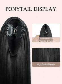 24 Inch Long Straight Ponytail Hair Extensions, Clip-In Synthetic Fiber Ponytail For Women, Natural Look Daily Wear (Black) - Black - View 4
