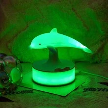 1只藍色海豚造型7色led小夜燈,usb電源桌面/桌邊裝飾燈,帶觸摸開關和手機架,適用於臥室、客廳、書房 - 藍色 - 查看 2