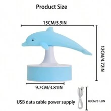 1只藍色海豚造型7色led小夜燈,usb電源桌面/桌邊裝飾燈,帶觸摸開關和手機架,適用於臥室、客廳、書房 - 藍色 - 查看 9