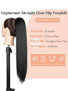 24 Inch Long Straight Ponytail Hair Extensions, Clip-In Synthetic Fiber Ponytail For Women, Natural Look Daily Wear (Black) - Black - View 3