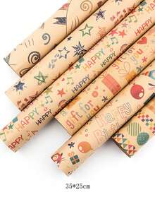 6入組50*70cm音符印花牛皮紙生日禮品包裝紙,diy套裝 - 彩色 - 查看 5