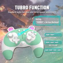 Bộ điều khiển Switch Pro tương thích với Switch/Switch Lite/Switch OLED, Bộ điều khiển Switch không dây cho PC/Android/IOS, Hỗ trợ Turbo/Rung kép/Chống trượt tiện dụng/Đánh thức bằng một phím/Chức năng Macro - màu xanh lá - Xem 4