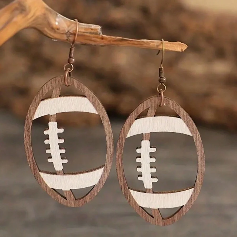 Creative Rỗng Bóng đá Bằng gỗ Dangle Hoa tai Retro Đồ trang sức Qủa tặng - Nhiều màu - Xem 1