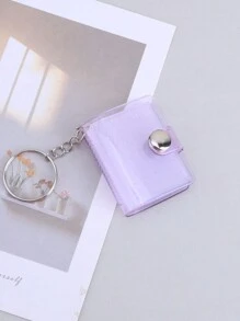 16 Sheets/1 Book/1 Inch, Sparkly White Mini Photo Album Keychain, Simple & Delicate Bag-Insert Style Id Card Holder Back To School,Back To School,School Supplies