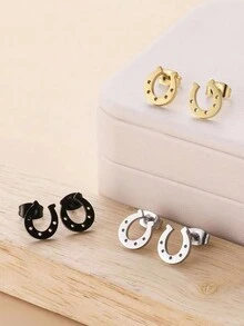 1 对简约 U 形几何耳环，男女皆宜，幸运马蹄耳钉珠宝礼物 - U字形 - 查看 1