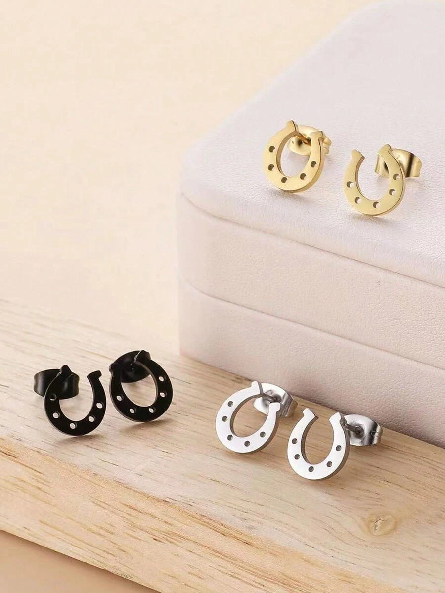 1 对简约 U 形几何耳环，男女皆宜，幸运马蹄耳钉珠宝礼物 - U字形 - 查看 1