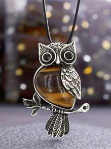 1/5/10 件时尚金属镶嵌天然水晶猫头鹰吊坠项链，天然紫水晶适合女性日常佩戴 - 貓頭鷹 - 查看 16
