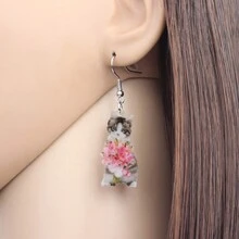 1對情趣藝術亞克力貓咪耳環,可愛手工小寵物垂墜耳飾,適用於女士/少女/節日禮物 - 棕色 - 查看 2