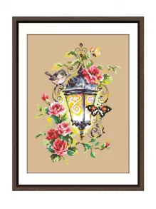 十字繡組1套 靈感光 花鳥燈圖案 Diy手工用品 針線工藝 家居裝飾 - 卡其色 - 查看 1