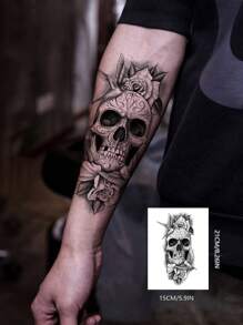 AQ STICKERS 萬聖節聖誕節主題時尚骷髏紋身貼紙 - 黑色 - 查看 1