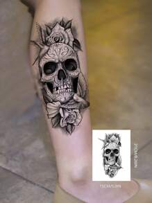 AQ STICKERS 萬聖節聖誕節主題時尚骷髏紋身貼紙 - 黑色 - 查看 2