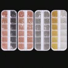 6種尺寸0.8-3.0毫米金/銀色指甲藝術金屬圓珠,12個網格/盒不銹鋼球珠,微型鋼珠指甲釘設計 - 棕色 - 查看 5