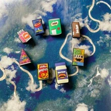 1套8入組糖果和薯片卡通圖案鞋墊,鞋洞鞋子,免費組合diy裝飾,用作節日禮物