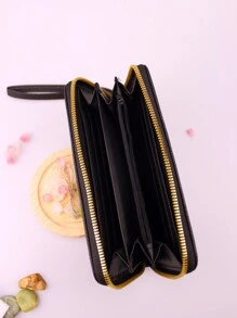 1 件女士商务钱包女士手拿包皮革格子拉链女式长款钱包卡包票夹手机包零钱包女士钱包男女通用 - 黑色 - 查看 4