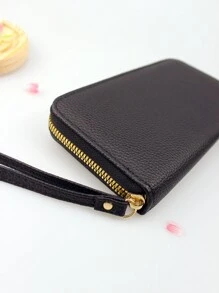 1 件女士商务钱包女士手拿包皮革格子拉链女式长款钱包卡包票夹手机包零钱包女士钱包男女通用 - 黑色 - 查看 3