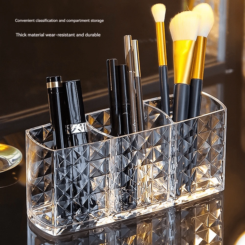 SHEIN X Milania 1pc 3-Compartment Makeup Brush Storage Box - Clear - View 5