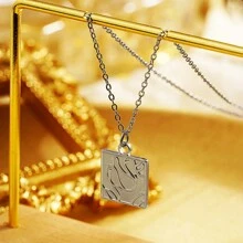 1pc Fashionable Geometric Asymmetrical Wave Pattern Square Pendant Necklace, Perfect For Women'S Daily Wear - Square Pendant - View 2