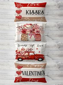 4pcs/Set Car Flower Decor With 3 Colors Stripes, Letters And Hearts - Multicolor - View 4