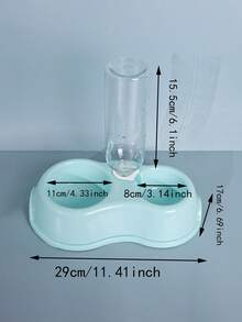 1pc New Blue Pet Double Bowl Automatic Feeder Plastic Water Dispenser, Anti Spill Cat & Dog Bowl, Pet Supplies - Blue - View 2