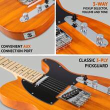LyxPro 39" Telecaster Solid Body Guitar Electric Guitar TL Series, Full-Size Paulownia Wood Body, 3-Ply Pickguard, C-Shape Neck, Ashtray Bridge, Quality Gear Tuners, 3-Way Switch & Volume/Tone Controls, 2 Picks Included - 桃花心木 - 查看 4