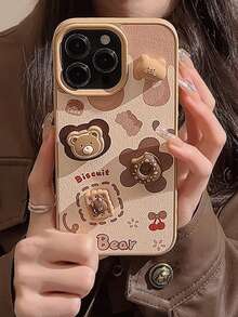 1入3D卡通熊熊餅乾紋理皮革手機殼，適用於iPhone - 彩色 - 查看 5