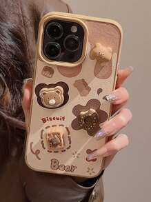 1入3D卡通熊熊餅乾紋理皮革手機殼，適用於iPhone - 彩色 - 查看 10