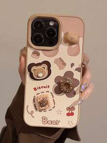 1入3D卡通熊熊餅乾紋理皮革手機殼，適用於iPhone - 彩色 - 查看 7
