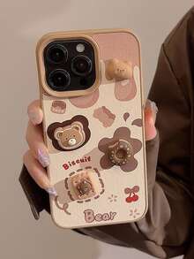 1入3D卡通熊熊餅乾紋理皮革手機殼，適用於iPhone - 彩色 - 查看 6