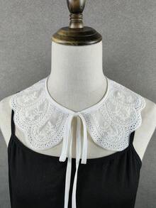 1入女式精緻刺繡和精美空心領,可愛的圓領可拆卸假領,適用於層疊穿搭,白色 - 白色 - 查看 1