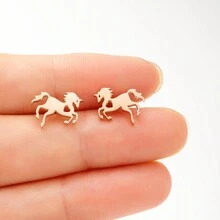 1 Pair Mini Horse Stud Earrings For Party Gift Stainless Steel Sweet Animal Ear Ring Cute Stylish Student Birthday Party Jewelry - Silver - View 10