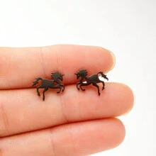 1 Pair Mini Horse Stud Earrings For Party Gift Stainless Steel Sweet Animal Ear Ring Cute Stylish Student Birthday Party Jewelry - Silver - View 7