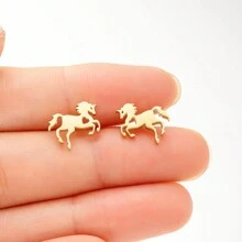 1 Pair Mini Horse Stud Earrings For Party Gift Stainless Steel Sweet Animal Ear Ring Cute Stylish Student Birthday Party Jewelry - Silver - View 5