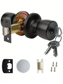 1 Set Door Knob With Lock And Key, Matte Black Round Ball Lock, Interior/Exterior Door Knob For Bedroom Or Bathroom/ Entry Door - Black - View 1